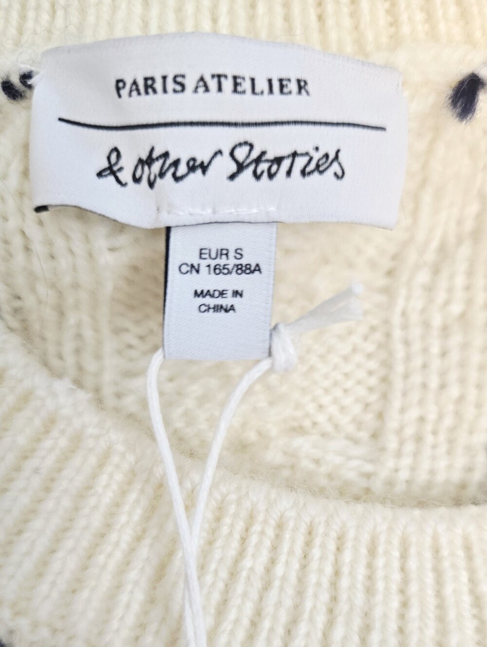 & Other Stories Paris Atelier Cream Cable Knit Wool Sweater Navy Whipstitch - Picture 2 of 10